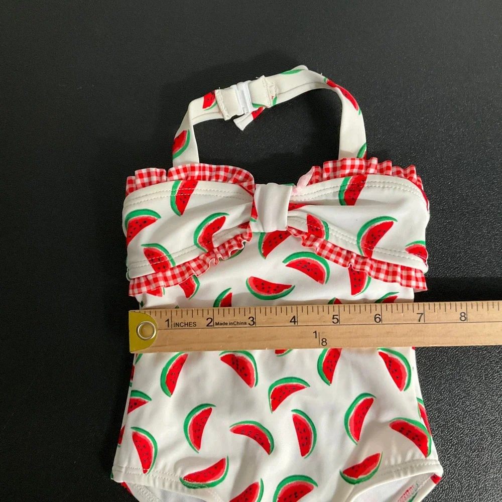 Janie and Jack Swimsuit Baby Girls 3-6M White Watermelon‎ Ruffle One Piece NEW